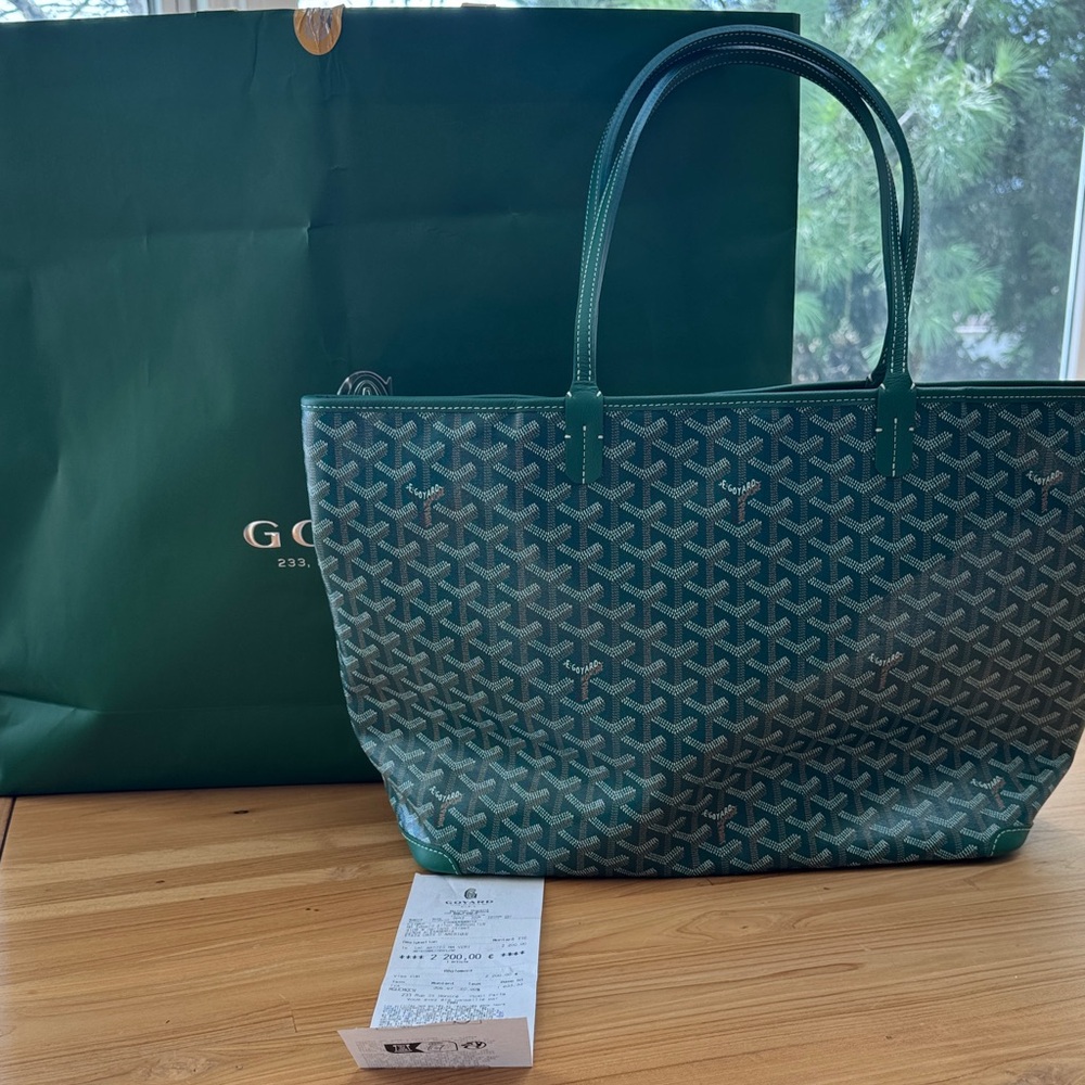 Brand New - Goyard Teal Green St. Louis Tote in Chevron Goyardine Canvas